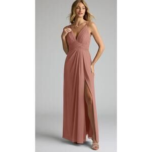 Azazie Rose A-Line V-Neck Lace Chiffon Dress; Size 2